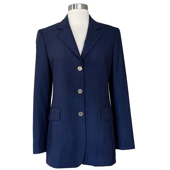 GILMAR Blazer Jacket Blue Subtle Stripes Button Down Italy Long Sleeves 40 EUC - Picture 5 of 12